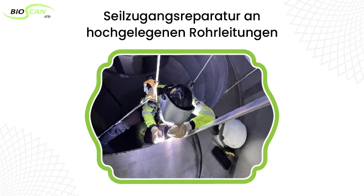 Reparaturarbeiten an hochgelegenen Rohrleitungen mittels Seilzugangstechnik 1 German Rope Access Repair On High Level Ducting